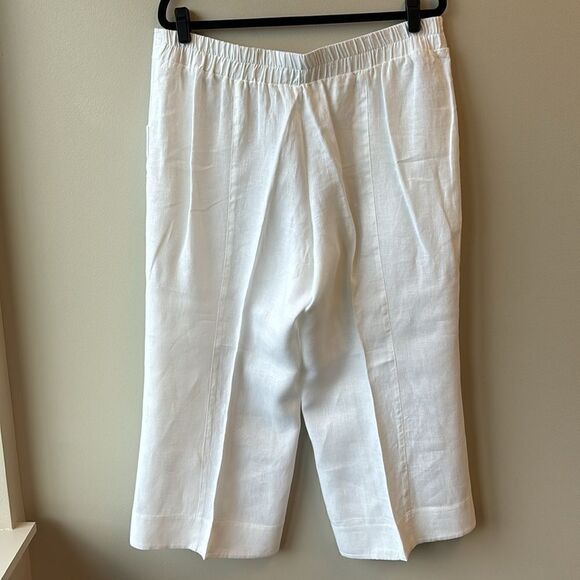 Cousin Earl Large white linen pants cropped elastic waist - Picture 3 of 5